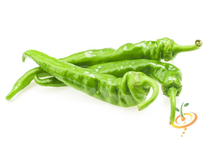 Fresh green Big Jim Peppers on white background